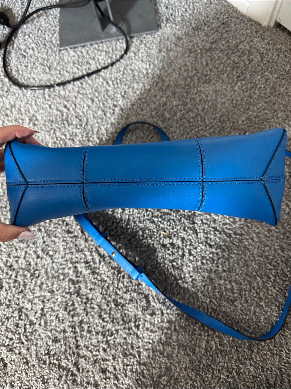 Tory Burch Cobalt Blue Leather Top-Handle Satchel with Crossbody Strap - Picture 5 of 6
